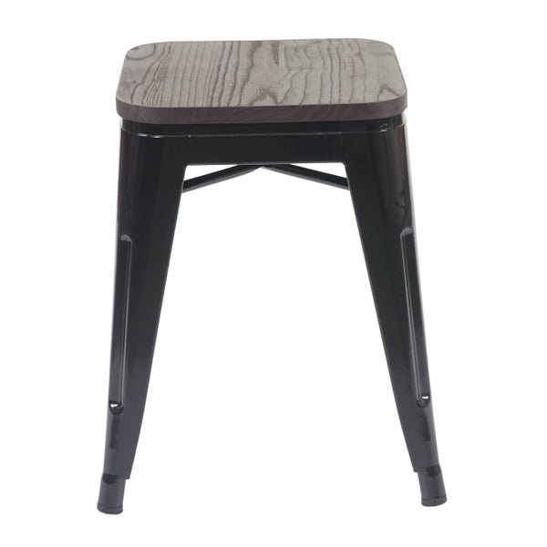 Hocker mit Sitzfläche in Holzoptik und schwarzem Metallgestell