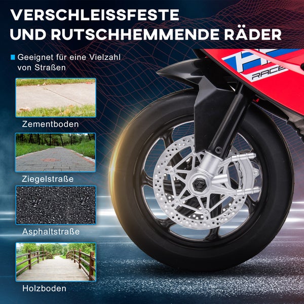 HOMCOM Kinder Elektro-Motorrad, 6V, mit 3 Musikmodi, 2,5km/h, für Kinder ab 18 Monaten, 82,5 x 42 x 54 cm, PP, Metall, Rot