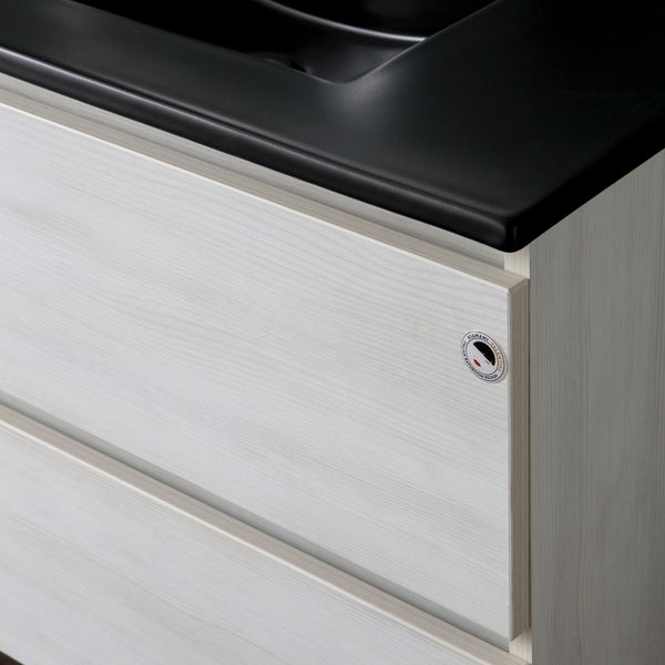 Detailansicht eines Badezimmerschranks mit Waschbecken und zwei Schubladen