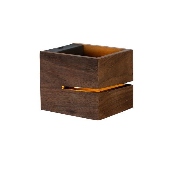 Quadratische Wandleuchte aus Holz mit einem horizontalen Lichtschlitz