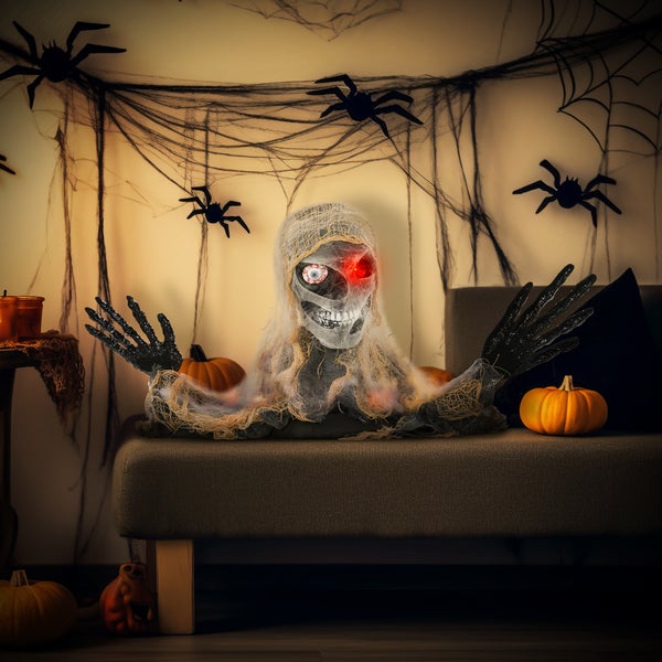 HOMCOM Halloween Dekoration Einäugige Mumie, Krabbelnde Halloween Mumie mit Rot Leuchtende Augen, Garten Dekoration mit Heul-Geräusch