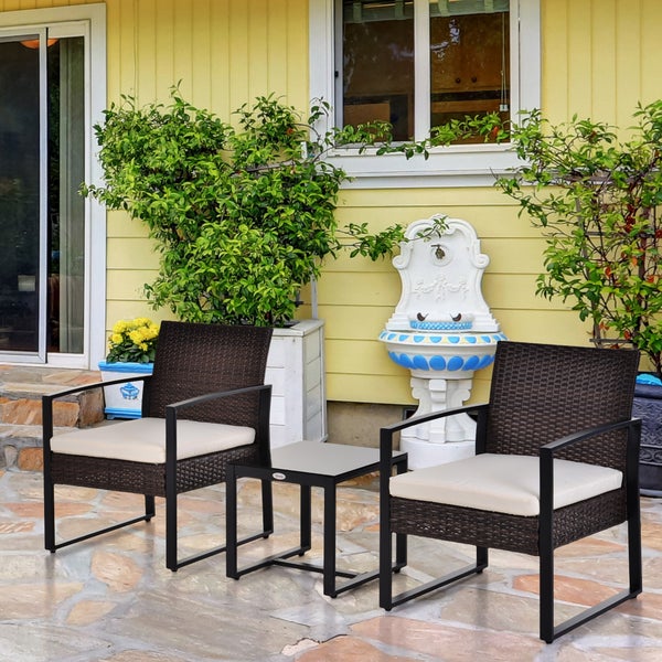 Outsunny 3-tlg. Gartenmöbel-Set, B63 x T57 x H76 cm, PE Polyrattan, Metall, Polyester, mehrfarbig