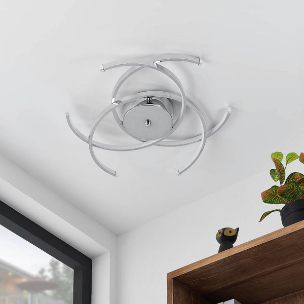 Lindby LED Deckenleuchte Omnika (Modern) in Chrom aus Edelstahl (1 flammig, ) - Lampe Deckenlampe Wohnzimmerleuchte