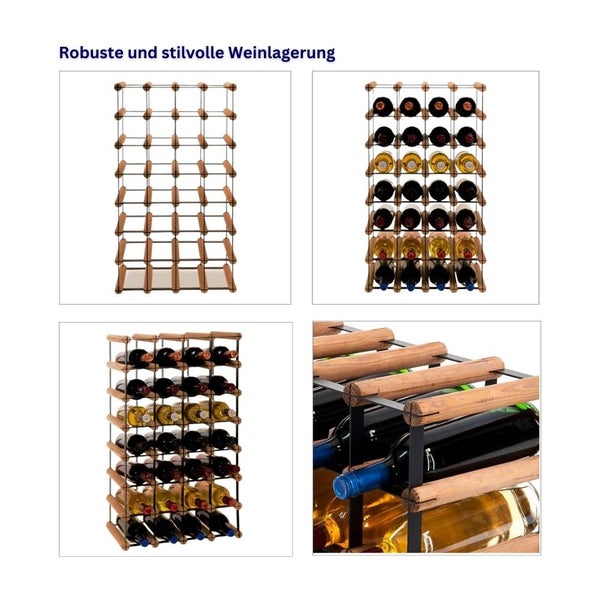 PROREGAL Modulares Weinregal Vinotega Mod Metal HxBxT 72,5 x 42,5 x 24,5 cm 4 x 7 Flaschen Massives Kiefernholz Braun Geölt