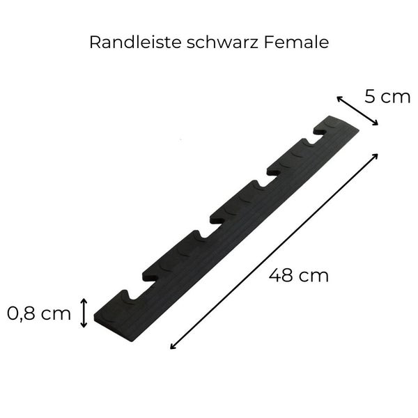 Klickfliesen Bodenplatte Kunststoff Balkon Terasse Garage Werkstatt Camping Fliesen Bodenbelag 50 PVC Klicksystem 10x Randleisten FEMALE schwarz