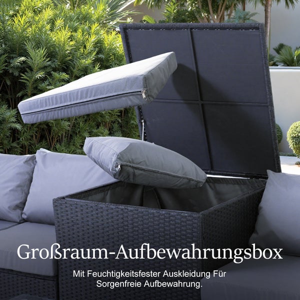Große Aufbewahrungsbox aus Rattan mit feuchtigkeitsfester Auskleidung und Kissen