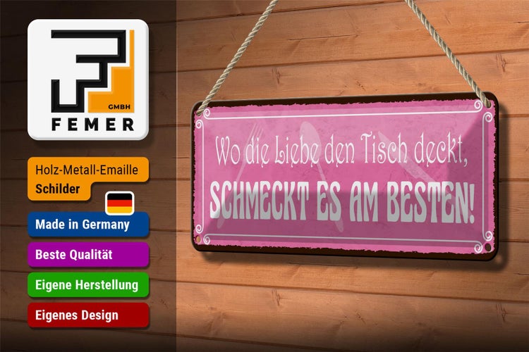 Blechschild Spruch 27x10cm wo Liebe schmeckt es am besten Dekoration