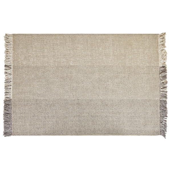 Beige flachgewebter Webteppich mit Fransen