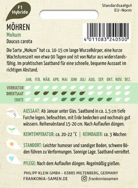 Möhren Saatband der Sorte Mokum
