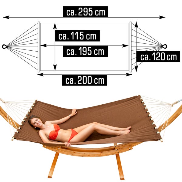 AMANKA XXL Hängematte mit Gestell - 325 cm Hängemattengestell Outdoor Holz - Hängematte Braun Outdoor Stabhängematte mit Gestell -  Hängematte für 2 - Hängematten Ständer Holz Hängematte Zwei Personen