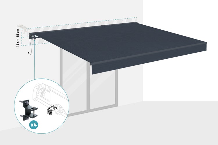 FAZZIO 4x3m Graue motorisierte Halbkassettenmarkise - Premium-Canvas 320 g/m²