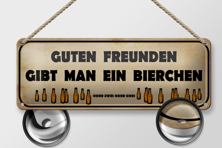 Blechschild Spruch 27x10cm Guten Freunden gibt ein Bierchen Dekoration