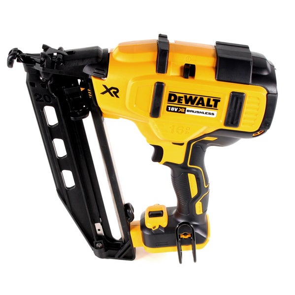 DeWalt 18V Akku-Nagler XR Brushless, gelb-schwarzes Werkzeug für kabelloses und präzises Arbeiten.