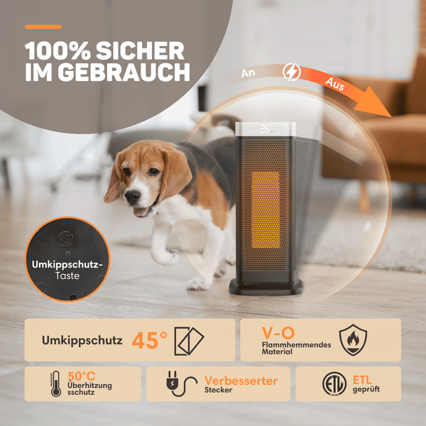 Vulpes Goods Elektrischer Heizlüfter - Keramik Heizlüfter - 2000W - Thermostat