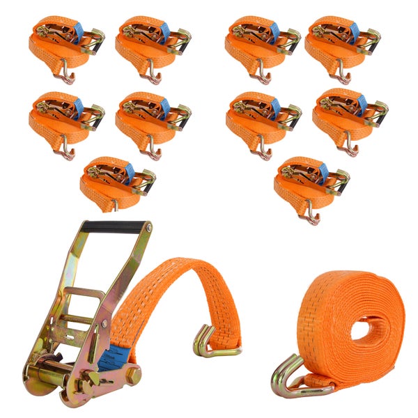 Set mit zehn Spanngurten mit Ratsche und Haken zur Ladungssicherung