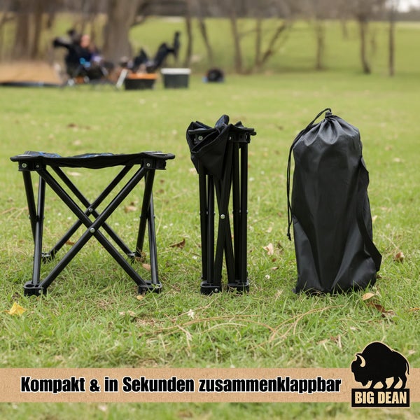 Zusammengeklappter Campinghocker mit Tragetasche
