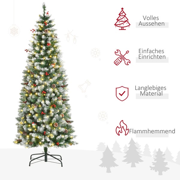 HOMCOM Weihnachtsbaum, Ø65 x 180 cm, Stahl, Grün, Weiß
