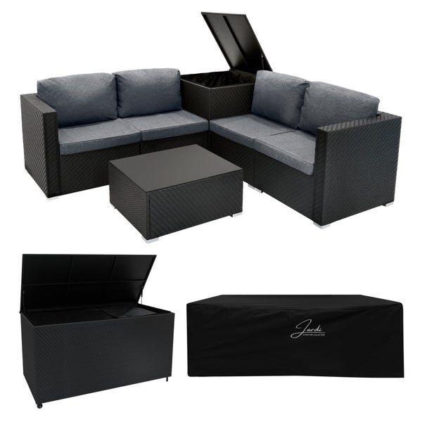 Serafina Rattan Modulares 6-teiliges Möbelset mit Aufbewahrungsbox 996L - Schwarz