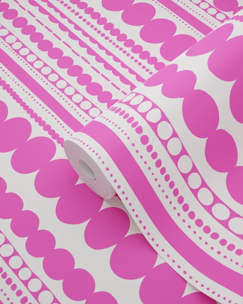 Tapetenrolle mit Blüten- und Punktmuster