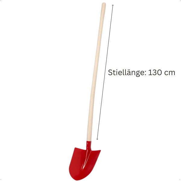 Rote Schaufel mit Holzstiel, Stiellänge 130 Zentimeter