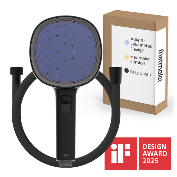 Handbrause mit Schlauch und Umverpackung inklusive if Design Award 2025 Auszeichnung.