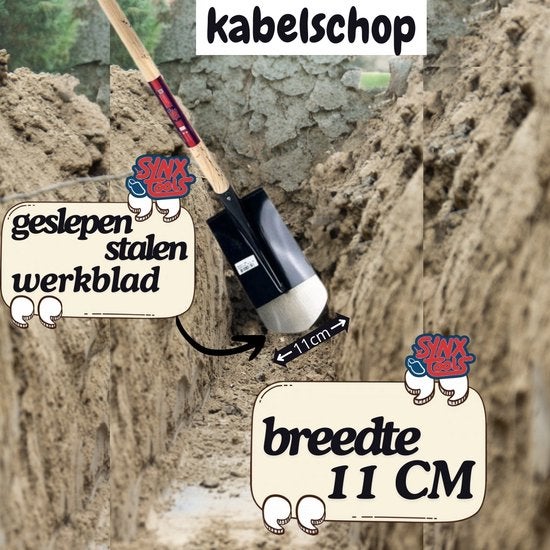 Kabelschaufel mit einer Blattbreite von 11 cm im Einsatz in einem Graben.