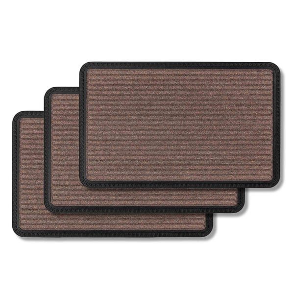 Drei Fußmatten aus geripptem Textil mit dekorativem Rand