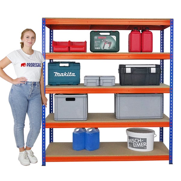 PROREGAL Mega Deal 2x Profi Schwerlastregal Bison HxBxT 200 x 180 x 60 cm 5 Fachböden Fachlast 600 kg Blau-Orange