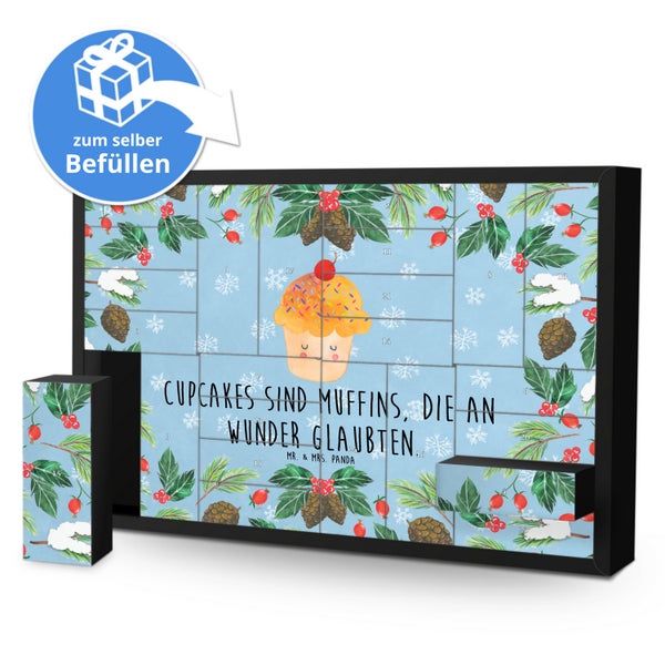 Mr. & Mrs. Panda Befüllbarer Adventskalender Cupcake - Blau Pastell