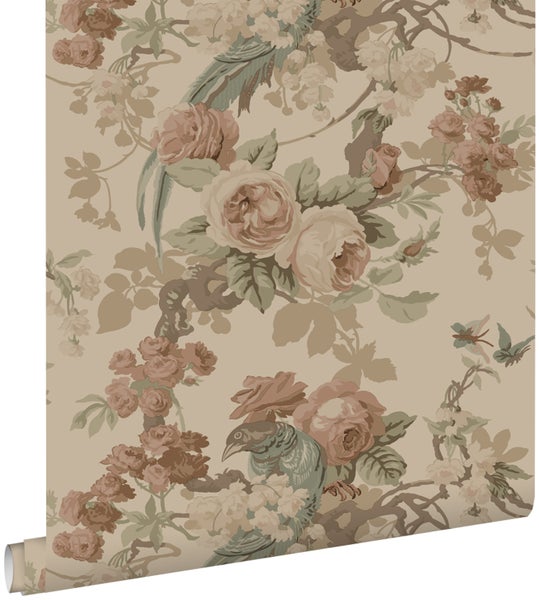 ESTAhome Tapete Blumen und Vögel Beige - 50 x 900 cm - 139808