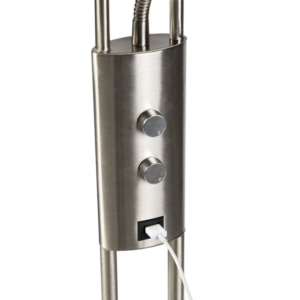 Detailaufnahme einer Stehlampe mit Dimmschalter und USB-Anschluss