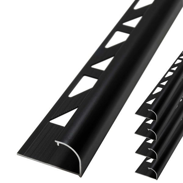 Schwarzes Viertelkreisprofil aus Aluminium für Fliesen mit abgerundeter Kante.