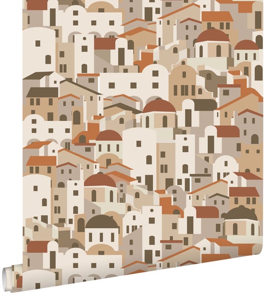 ESTAhome Tapete Mediterrane Häuser Beige und Terrakotta - 50 x 900 cm - 139623