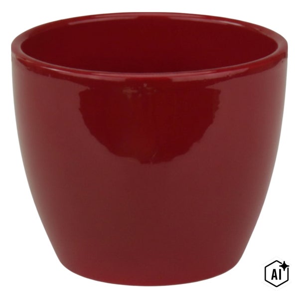 Roter Blumentopf aus glänzender Keramik in runder Form.