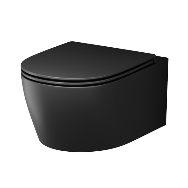 AM.PM Wand-WC  Tiefspüler ohne Spülrand schwarz glänzend mit WC-Sitz CXB1700MBSC X- Joy S