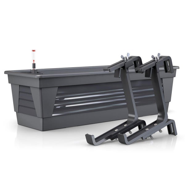 Plastard Blumenkasten 3er Set 100 cm lang mit Hydroeinsatz Wasserstandsanzeiger und Balkonhalterung Pflanzkasten Farbe Anthrazit