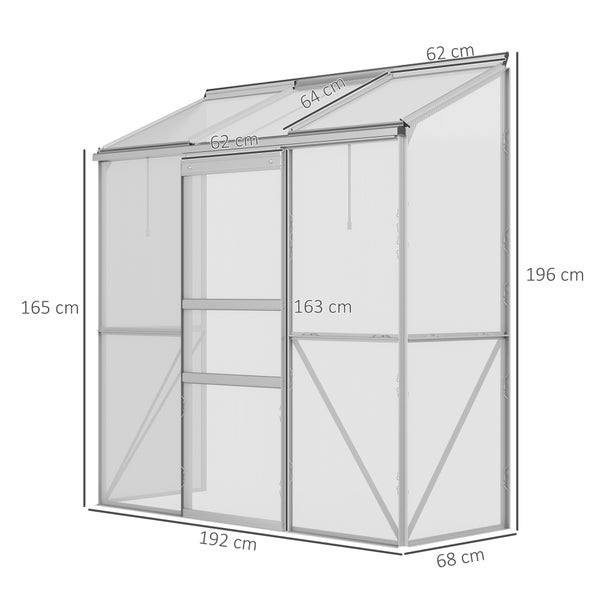 Outsunny Gewächshaus, Treibhaus mit Schiebetür, 192 x 68 x 196 cm, Polycarbonat und Alu, Silber