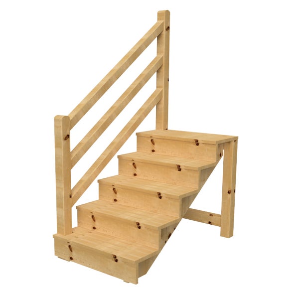 Holztreppe mit vier Stufen und Geländer