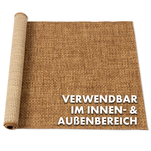 FLOORDIREKT Outdoorteppich - Wetterbeständiger Außenteppich - Ella - Braun - 80 x 150 cm