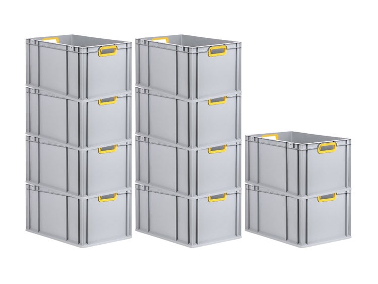 PROREGAL Spar Set 10x Eurobox Nextgen Color HxBxT 32 x 40 x 60 cm 65 Liter Griffe Gelb Offen Verstärkter Boden Eurobehälter Transportbox
