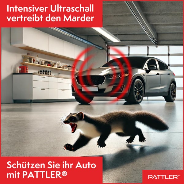 PATTLER® Marderschreck Auto Anschluss an 12V Autobatterie | Effektive Marderabwehr für Auto - mit Ultraschall | Sofortiger & Langfristiger Marderschutz für Auto im Motorraum