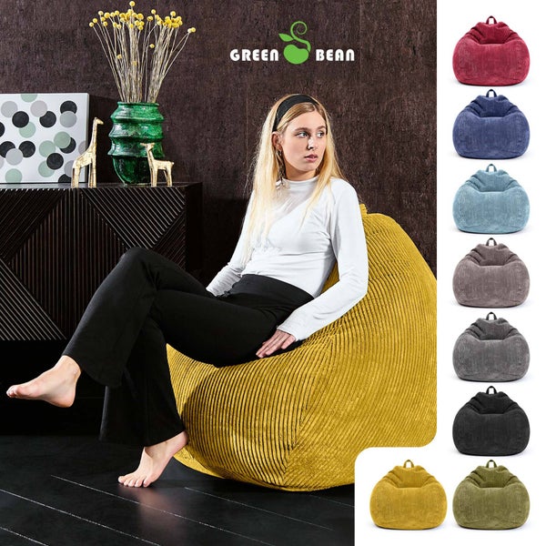 Green Bean Indoor Sitzsack 90x110cm EPS-Perlen Füllung & Cordstoff Kuschelig Weich Waschbar - Drinnen Bodenkissen Liegekissen Sitzkissen Sitzhocker Relax-Sessel Kinder Erwachsene Stoff Gelb