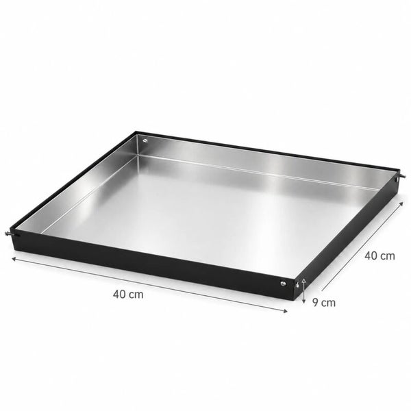 Quadratische Metallschale mit 40 mal 40 Zentimetern Grundfläche und 9 Zentimetern Höhe zur vielseitigen Verwendung.