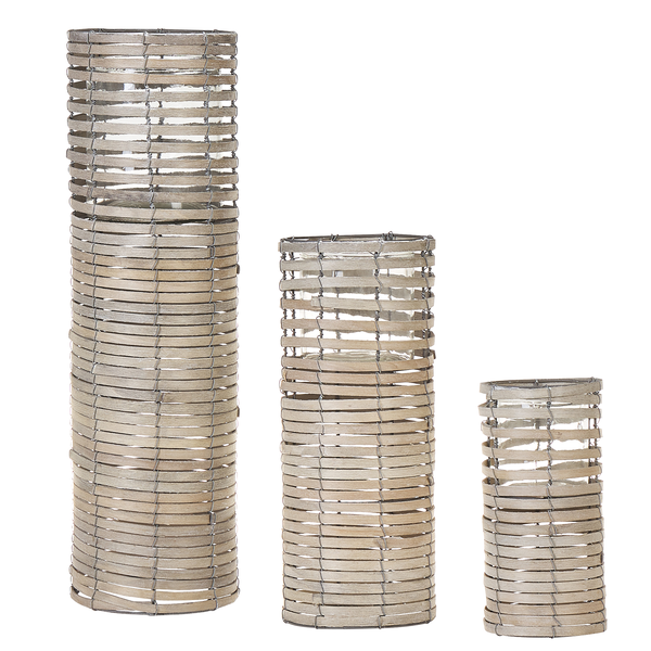 Dekorative Windlichter, Set mit drei Laternen aus Rattan und Glas