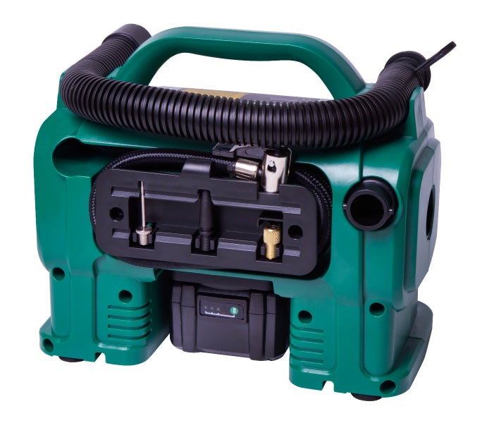 VONROC Akku-Kompressor VPower - 20V Akku und 12V Zigarettenanzünder-Stecker - Max. Arbeitsdruck 11 bar - Inkl. 8-teiligem Zubehör - Inkl. 1x 4.0Ah Akku und Ladegerät