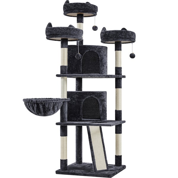 Katzenkratzbaum mit Liegemulde, Häusern und Kratzstämmen