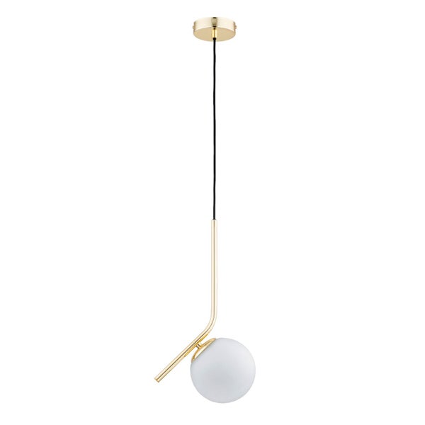 Moderne Pendelleuchte mit Metallgestell und kugelförmigem Glasschirm zur Deckenmontage