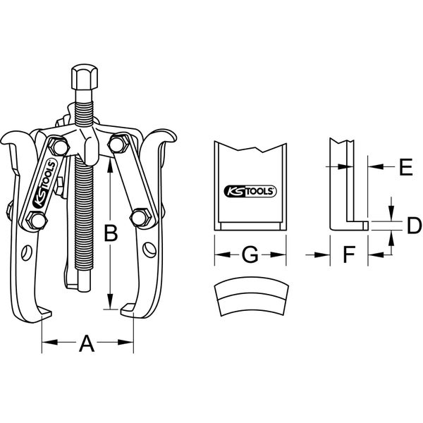 Technische Zeichnung eines Abziehers mit Maßangaben und KS Tools Logo