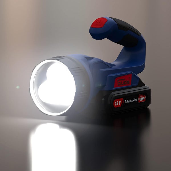 Güde Akku-Leuchte 18 Volt mit 2,0 Amperestunden Lithium-Ionen-Akku und ergonomischem Griff.
