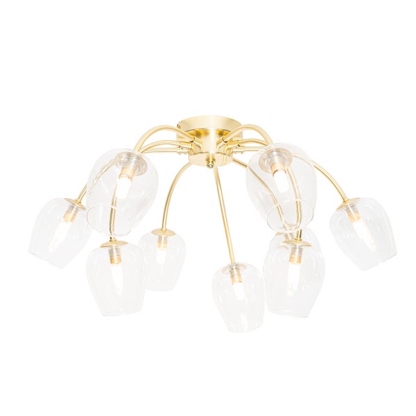Deckenleuchte mit acht Lampen und transparenten Glasschirmen